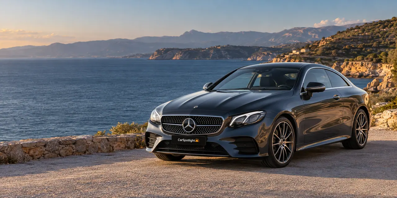 Graphite Mercedes coupé σε παραθαλάσσια διαδρομή στην Ελλάδα